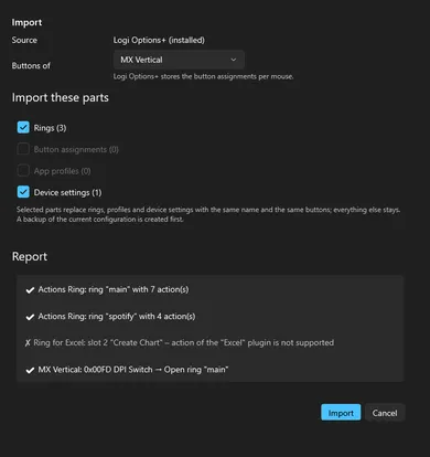 Import from Logi Options+
